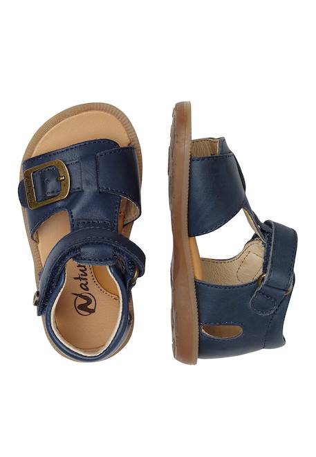 Sandales en cuir à scratch quarzo Marine-+Marron- 4 - vertbaudet enfant 