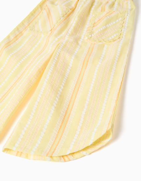 Pantalon à jambe large en coton à rayures Jaune clair 4 - vertbaudet enfant 