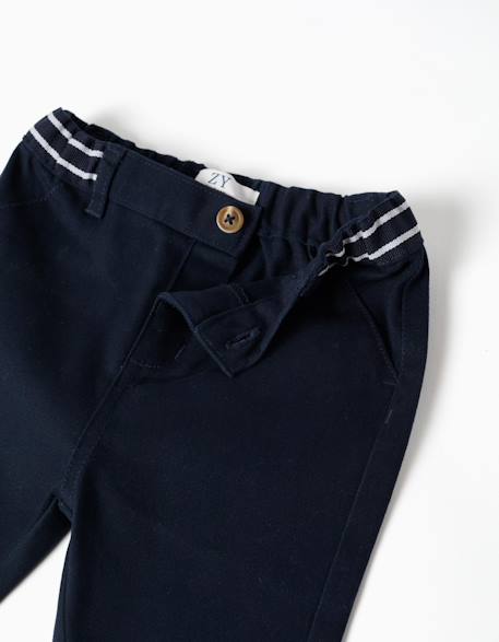 Pantalon chino en sergé avec bande à rayures Bleu foncé 3 - vertbaudet enfant 