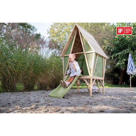 Maisonnette tente bois fsc avec toboggan yuki 300 Naturel/vert 6 - vertbaudet enfant 