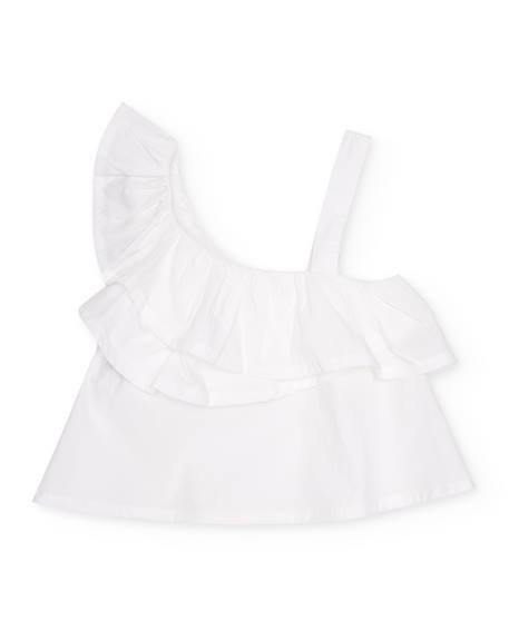 Blouse pour fille en toile au design asymétrique avec volant Blanc 2 - vertbaudet enfant 