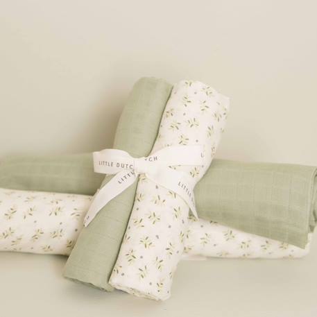 Lot de langes hydrophiles bébé en coton bio – multi-usages, doux et très absorbants Blanc, vert sauge 2 - vertbaudet enfant 