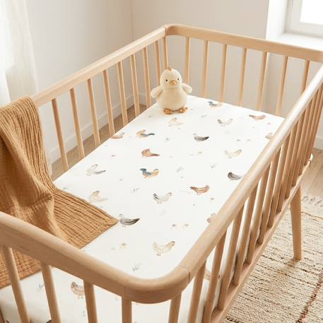 Drap housse berceau en satin de coton gallina Écru – motif poules champêtre 5 - vertbaudet enfant 