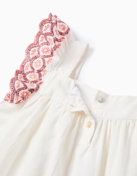 Blouse sans manches en lin et coton à volants Beige clair 3 - vertbaudet enfant 