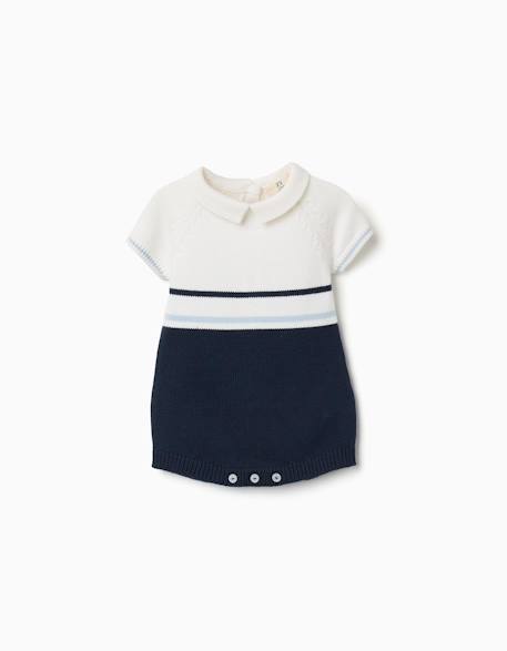 Barboteuse en maille à rayures Blanc 1 - vertbaudet enfant 