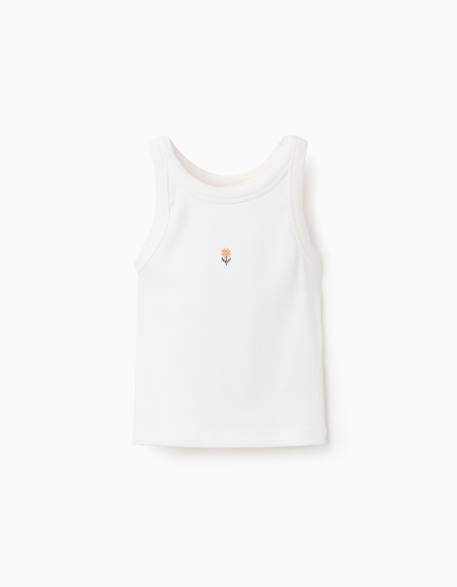 Débardeur côtelé avec fleur brodée Beige clair+Jaune foncé 1 - vertbaudet enfant 