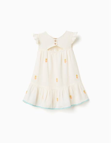 Robe en coton et lin avec fleurs Beige clair 2 - vertbaudet enfant 