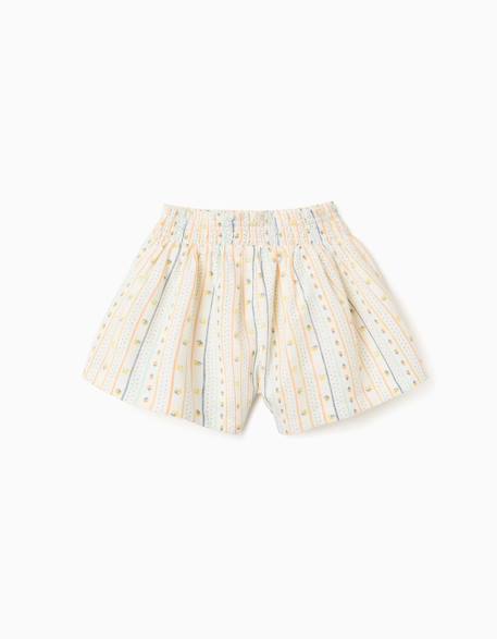 Short en coton avec motif floral et taille élastique Beige clair 2 - vertbaudet enfant 