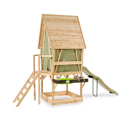 Maisonnette tente en bois fsc toboggan yuki 550 Naturel/vert 3 - vertbaudet enfant 