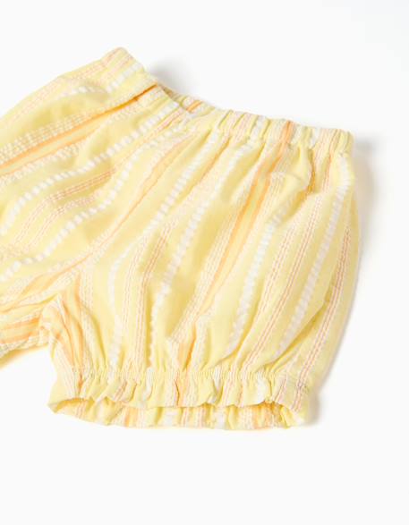 Ensemble blouse et short en coton à rayures Jaune clair 4 - vertbaudet enfant 
