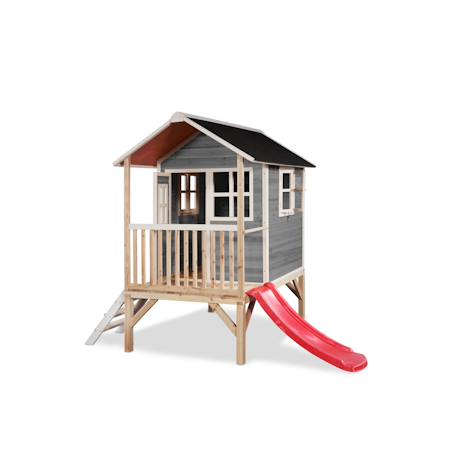 Maisonnette en bois fsc pilotis toboggan loft 300 Gris+Naturel 2 - vertbaudet enfant 