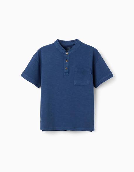 T-shirt en coton avec col mao et poche Bleu foncé+Jaune foncé 1 - vertbaudet enfant 