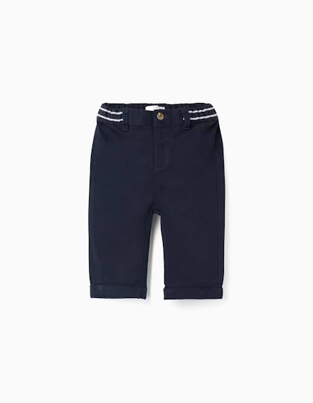 Pantalon chino en sergé avec bande à rayures Bleu foncé 1 - vertbaudet enfant 