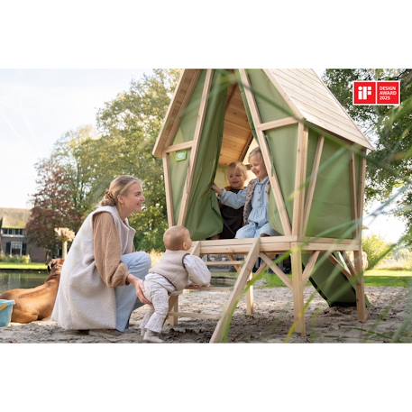 Maisonnette tente bois fsc avec toboggan yuki 300 Naturel/vert 2 - vertbaudet enfant 