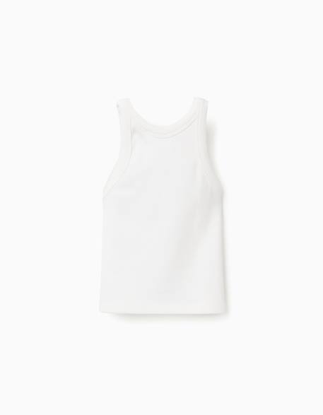 Débardeur côtelé avec fleur brodée Beige clair+Jaune foncé 3 - vertbaudet enfant 