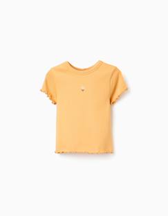 -T-shirt côtelé à fleur brodée