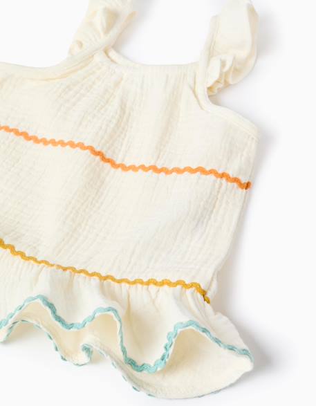 Blouse sans manches en coton avec volants Beige clair 3 - vertbaudet enfant 