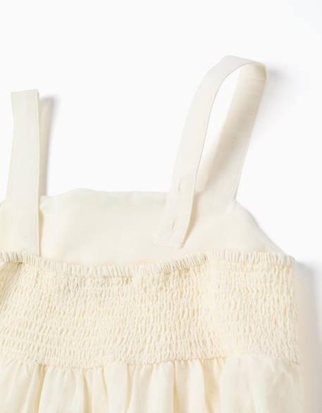 Robe en coton et lin avec fleurs brodées Beige clair 3 - vertbaudet enfant 