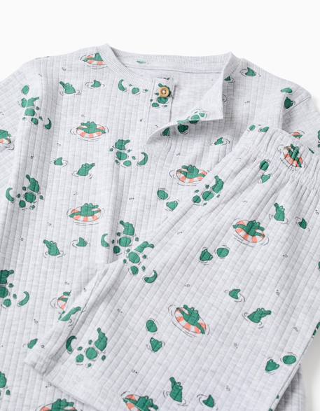 Pyjama court en coton côtelé avec motif alligator Gris clair 3 - vertbaudet enfant 