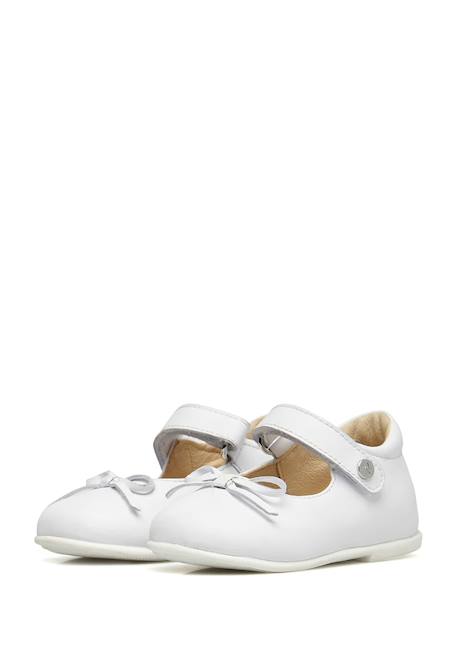 Ballerines à nœud en cuir ballet Blanc-argenté- 5 - vertbaudet enfant 