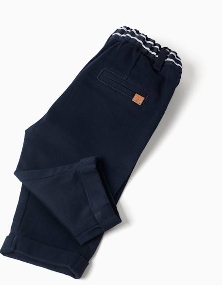 Pantalon chino en sergé avec bande à rayures Bleu foncé 4 - vertbaudet enfant 