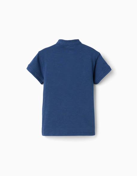 T-shirt en coton avec col mao et poche Bleu foncé+Jaune foncé 2 - vertbaudet enfant 