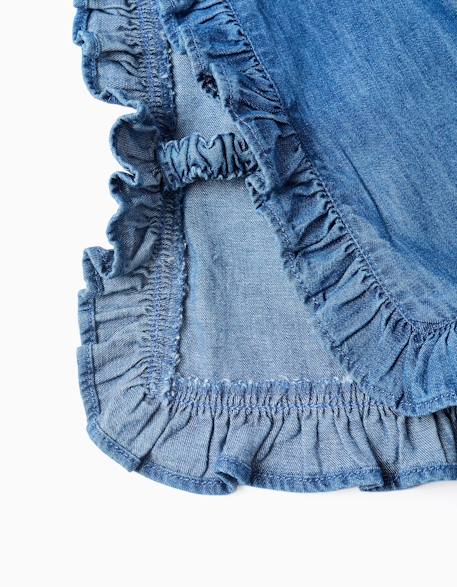 Blouse style poncho en jean avec volants et broderie Bleu 4 - vertbaudet enfant 