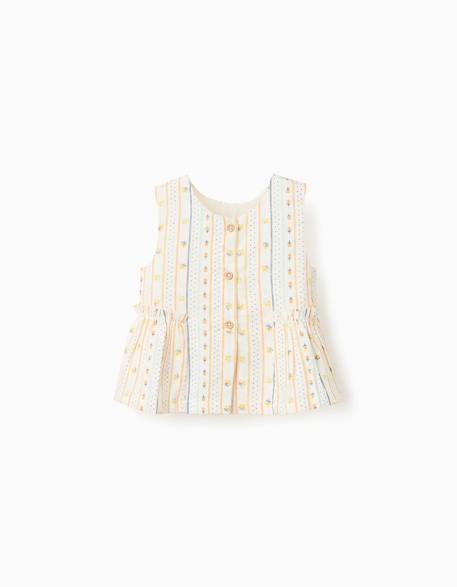 Blouse sans manches en coton avec motif floral Beige clair 2 - vertbaudet enfant 