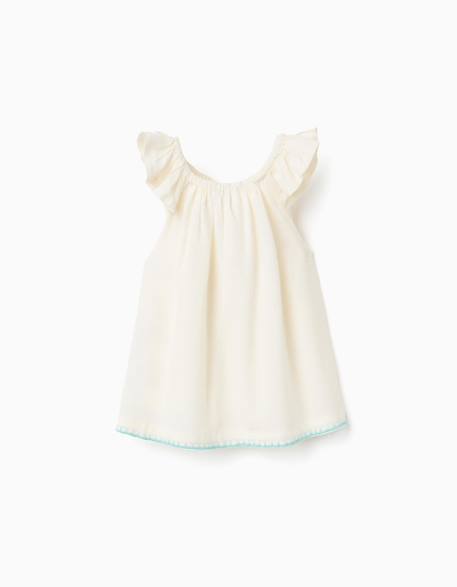 Blouse en coton et lin avec fleurs Beige clair 2 - vertbaudet enfant 