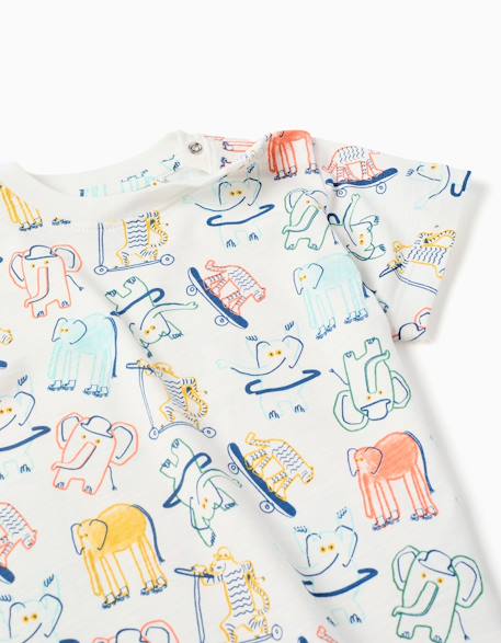 T-shirt en coton avec motif éléphant et tigre Beige clair 3 - vertbaudet enfant 