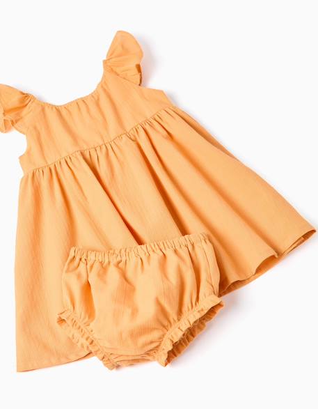 Robe en coton avec volants et doublure Jaune foncé 4 - vertbaudet enfant 