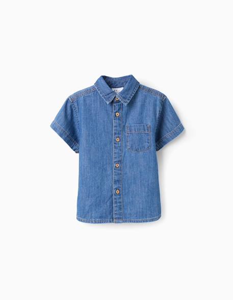 Chemise à manches courtes en jean avec poche Bleu 1 - vertbaudet enfant 