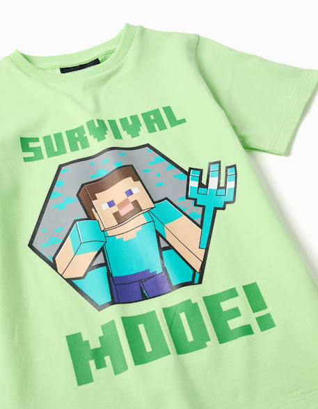 Pyjama à manches courtes en coton avec imprimé minecraft Vert clair 3 - vertbaudet enfant 
