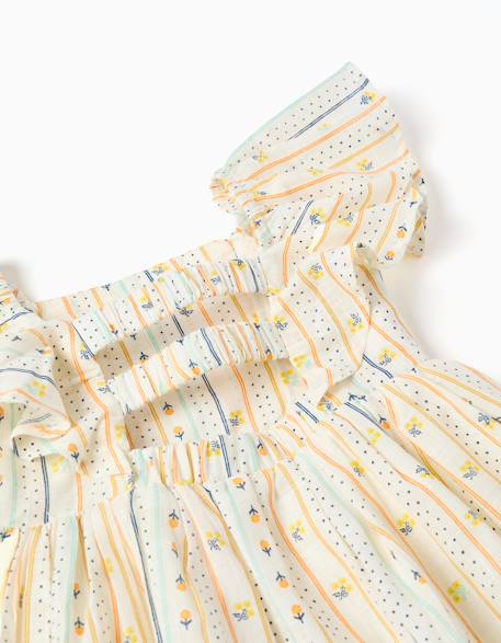 Robe en coton avec motif floral et volants Beige clair 3 - vertbaudet enfant 