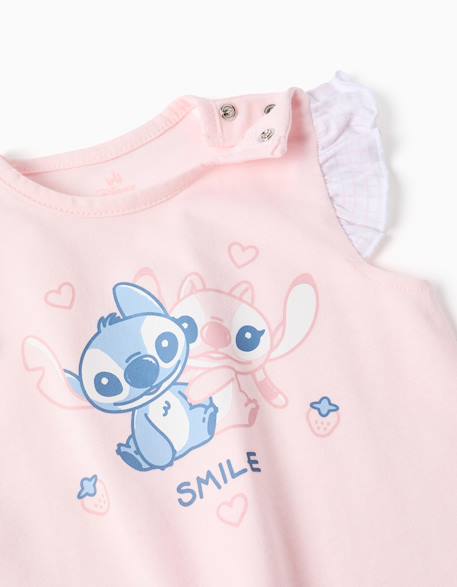 Pyjama en coton à manches courtes et imprimé stitch Rose clair 3 - vertbaudet enfant 