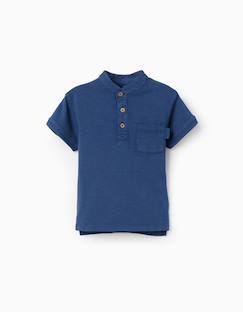 -T-shirt en coton avec col mao et poche