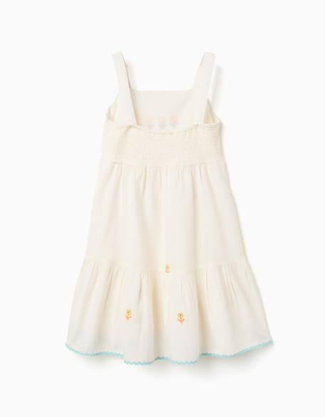 Robe en coton et lin avec fleurs brodées Beige clair 2 - vertbaudet enfant 