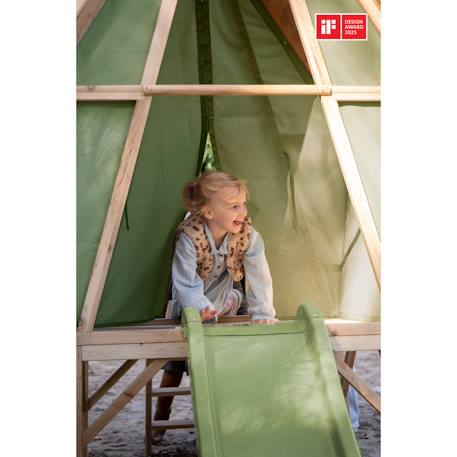 Maisonnette tente bois fsc avec toboggan yuki 300 Naturel/vert 5 - vertbaudet enfant 