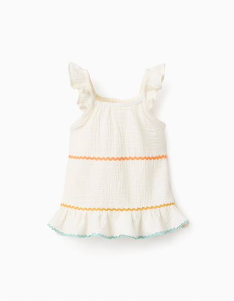 Blouse sans manches en coton avec volants Beige clair 1 - vertbaudet enfant 