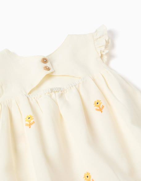 Robe en coton et lin avec fleurs Beige clair 3 - vertbaudet enfant 