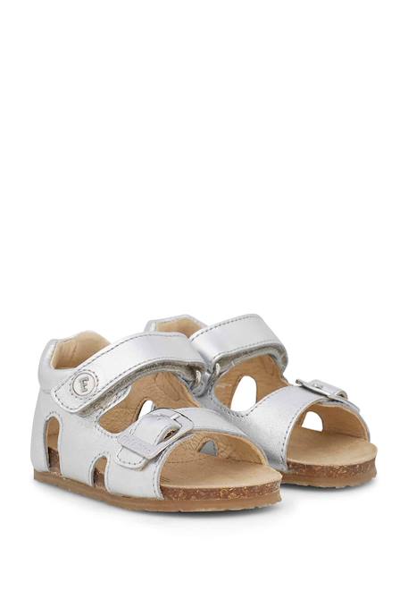 Sandales en cuir lamé avec boucle et scratch bea Argent- 2 - vertbaudet enfant 