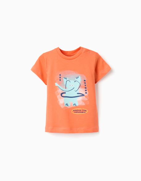 T-shirt en coton avec imprimé éléphant Orange sombre 1 - vertbaudet enfant 