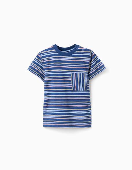 T-shirt en coton à rayures et poche poitrine Bleu foncé 1 - vertbaudet enfant 
