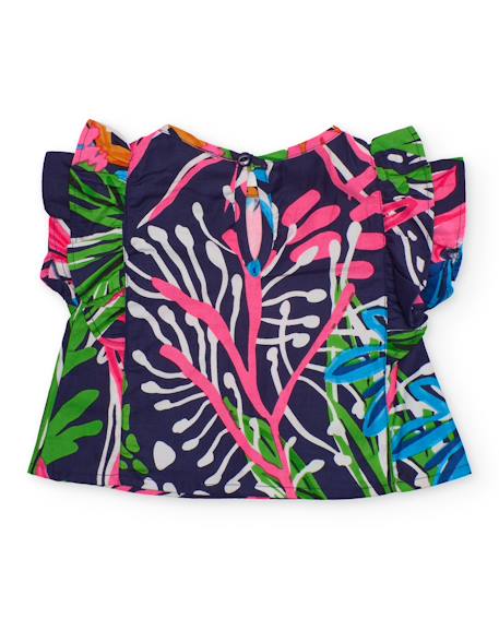 Blouse fille à imprimé fonds marins avec fermeture au dos Bleu 2 - vertbaudet enfant 