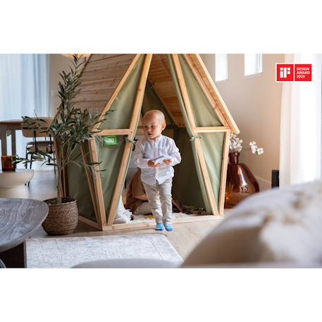 Maisonnette tente en bois fsc extérieur yuki 100 Naturel/vert 3 - vertbaudet enfant 