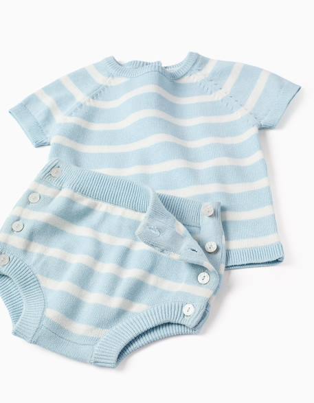 Haut et short en maille à rayures Blanc 4 - vertbaudet enfant 