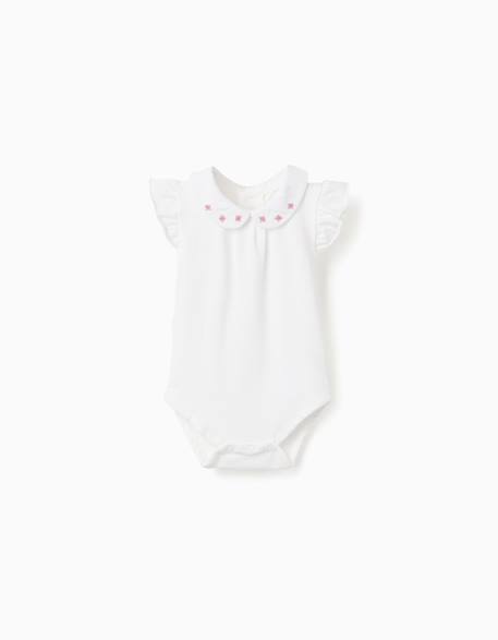 Body à manches courtes avec col brodé Blanc 1 - vertbaudet enfant 