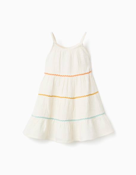 Robe sans manches en coton avec volants Beige clair 1 - vertbaudet enfant 