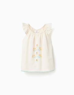 Bébé-Chemise, blouse-Blouse en coton et lin avec fleurs
