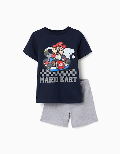 Pyjama en coton à manches courtes avec imprimé mario kart Bleu 1 - vertbaudet enfant 